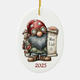 Adorno De Cerámica Gnome Ceramic Oval Christmas Ornament