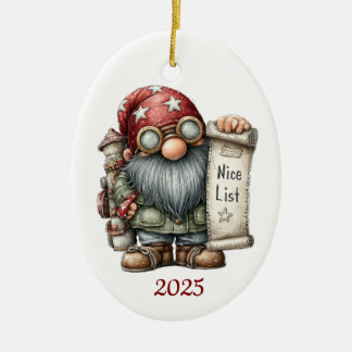 Adorno De Cerámica Gnome Ceramic Oval Christmas Ornament