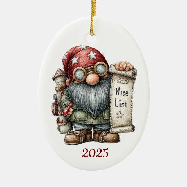 Adorno De Cerámica Gnome Ceramic Oval Christmas Ornament (Frente)
