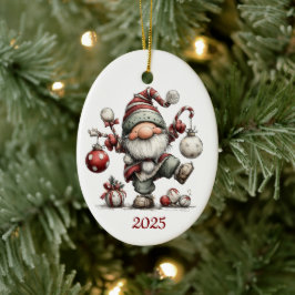 Adorno De Cerámica Gnome Ceramic Oval Christmas Ornament