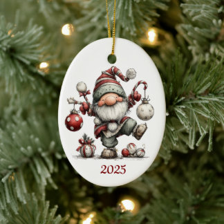 Adorno De Cerámica Gnome Ceramic Oval Christmas Ornament