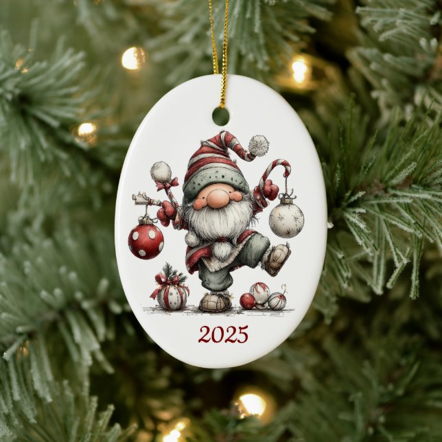 Adorno De Cerámica Gnome Ceramic Oval Christmas Ornament (Árbol)