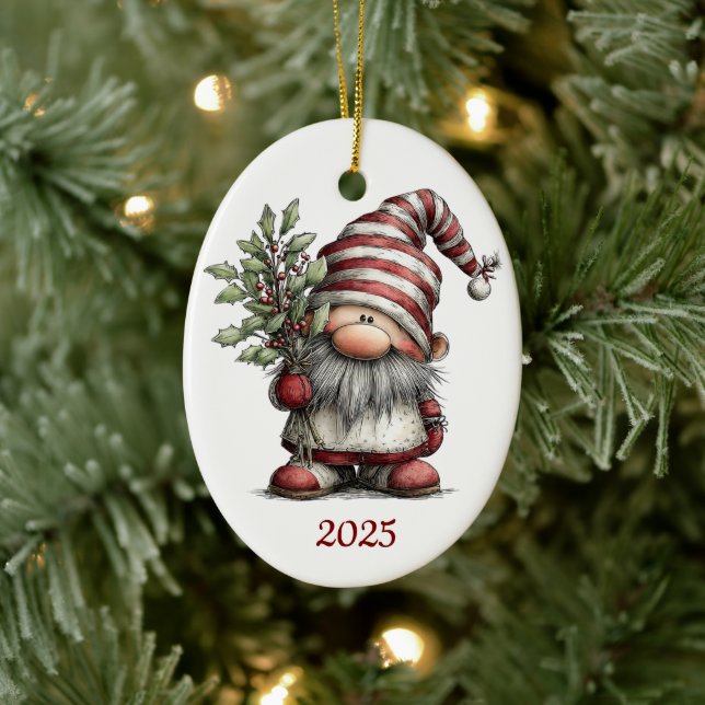 Adorno De Cerámica Gnome Ceramic Oval Christmas Ornament (Árbol)