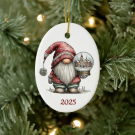 Adorno De Cerámica Gnome Ceramic Oval Christmas Ornament