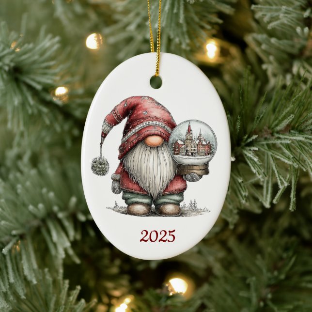 Adorno De Cerámica Gnome Ceramic Oval Christmas Ornament (Árbol)