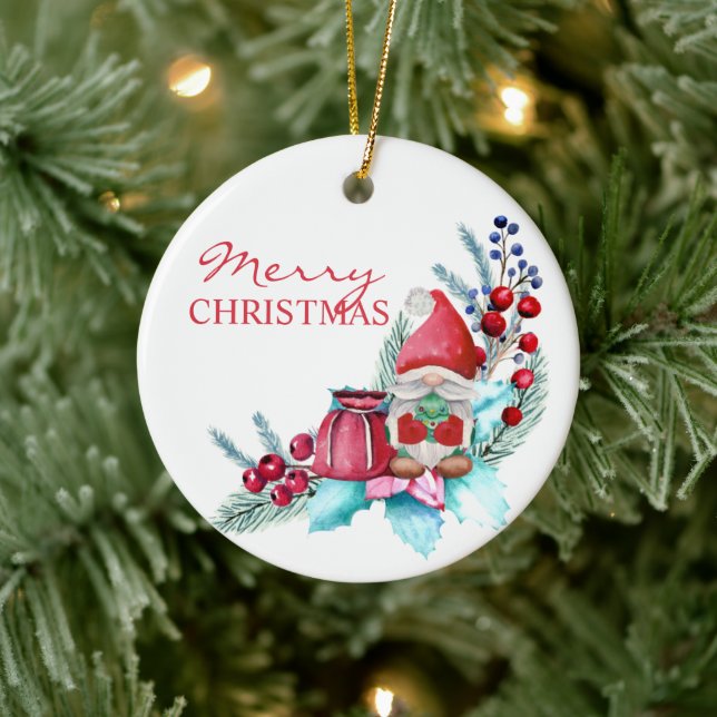 Adorno De Cerámica Gnome de acuarela con árbol de Navidad (Árbol)