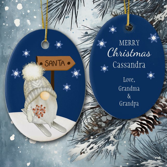 Adorno De Cerámica Gnome de esquí buscando a Santa Kids (Subido por el creador)