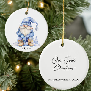 Adorno De Cerámica Gnome de invierno Nuestra Primera Navidad