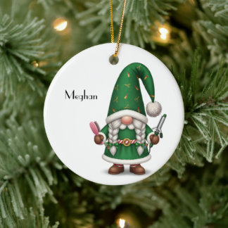 Adorno De Cerámica Gnome de Navidad personalizado para peluquero