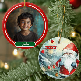 Adorno De Cerámica Gnome de Navidades fotográficos personalizados