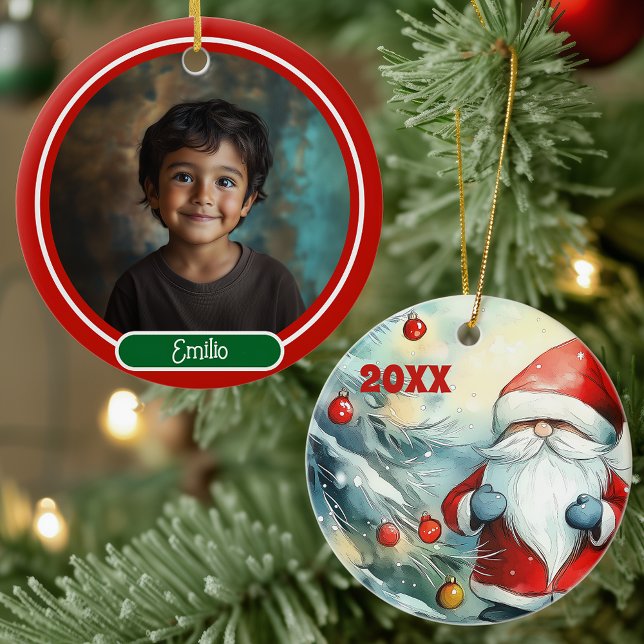 Adorno De Cerámica Gnome de Navidades fotográficos personalizados (Subido por el creador)