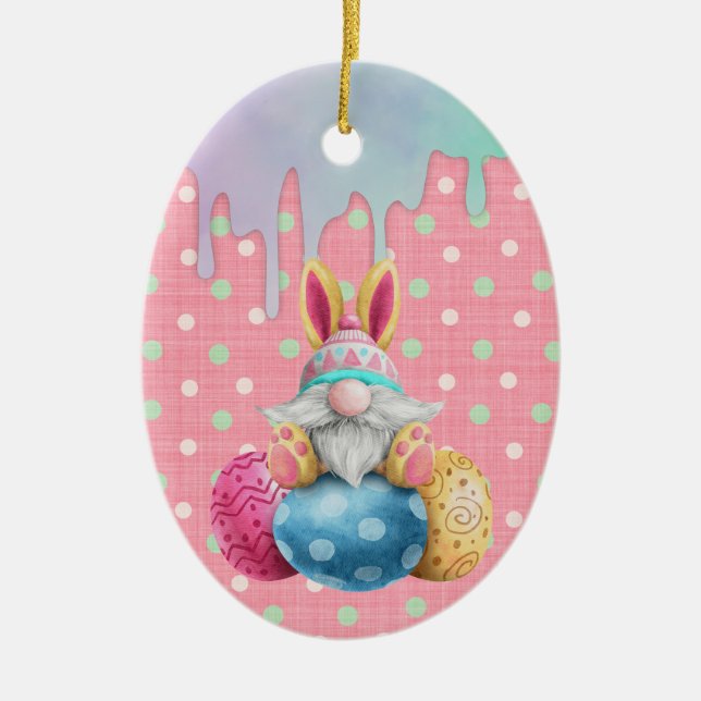 Adorno De Cerámica Gnome de Pascua Polkadot Huevos Gigantes (Frente)