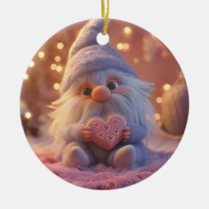 Adorno De Cerámica Gnome lindo con corazón: diseño El día de San Vale