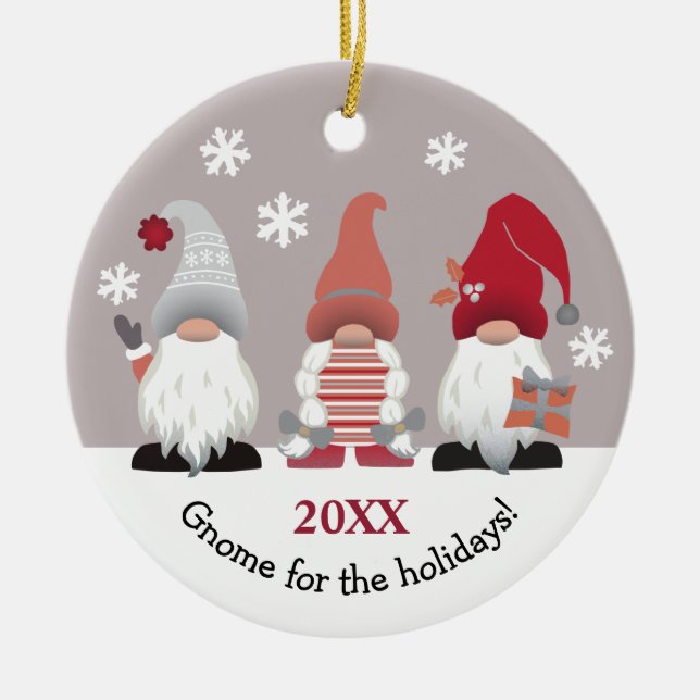 Adorno De Cerámica Gnome lindo para las vacaciones blanco gris rosado (Frente)