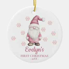 Adorno De Cerámica Gnome Personalized Girl's First Christmas