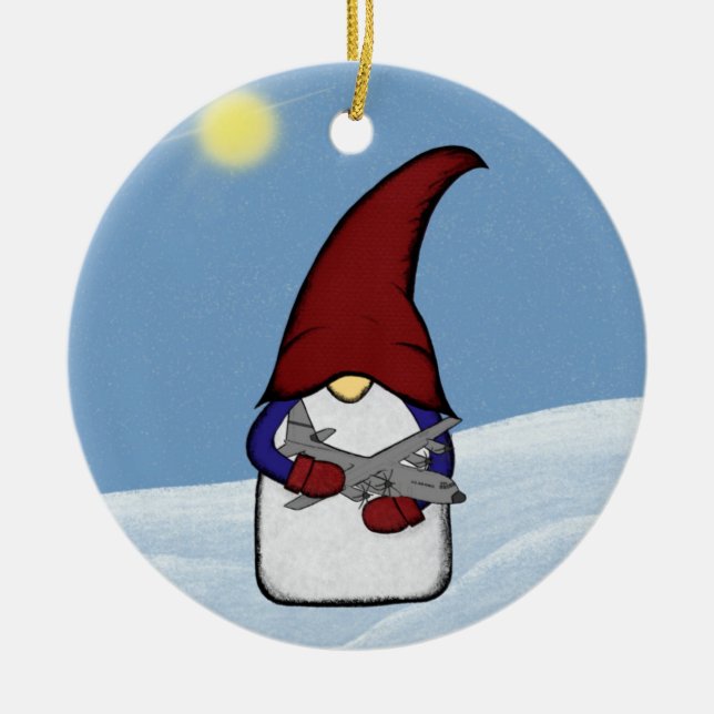 Adorno De Cerámica Gnome y C-130 (Frente)