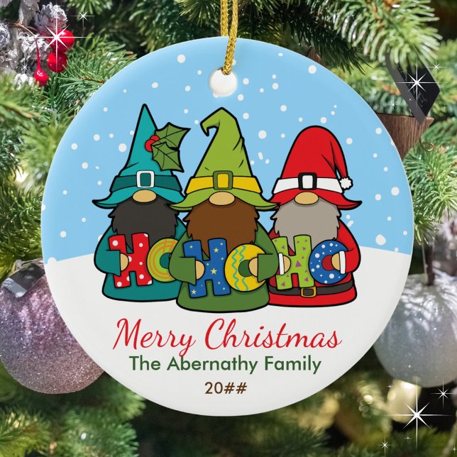 Adorno De Cerámica Gnomes Adorables Feliz Navidad Personalizado (Available in multiple shapes. Personalize with your phrase, name, date/year. Merry Christmas!)