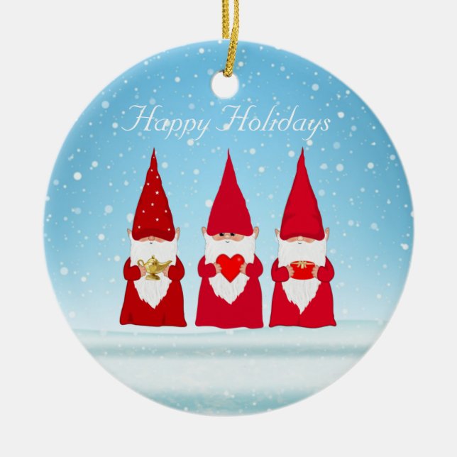 Adorno De Cerámica Gnomes de navidades en azul claro (Frente)