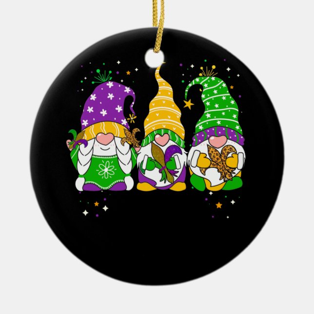 Adorno De Cerámica Gnomes Mardi Gras Gnome Fleur De Lis Fat Martes (Frente)