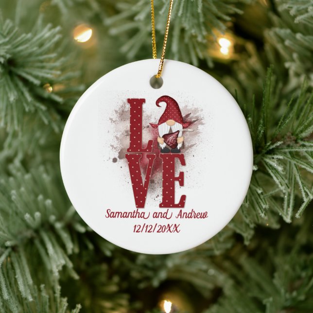 Adorno De Cerámica Gnomes Red Love Cute Boda Navidades de citas (Árbol)