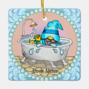 Adorno De Cerámica Gnomo de la hora del baño 