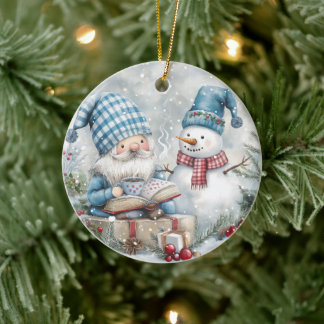 Adorno De Cerámica Gnomo de Navidad Azul