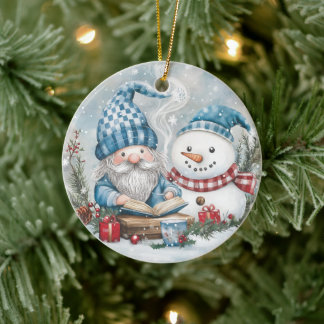 Adorno De Cerámica Gnomo de Navidad Azul