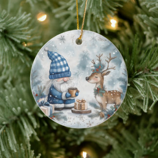 Adorno De Cerámica Gnomo de Navidad Azul
