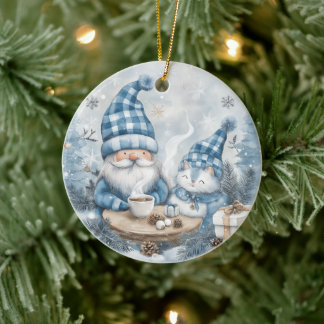 Adorno De Cerámica Gnomo de Navidad Azul
