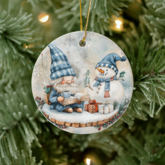 Adorno De Cerámica Gnomo de Navidad Azul