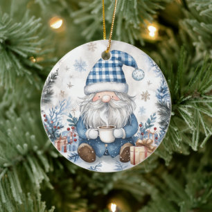 Adorno De Cerámica Gnomo de Navidad Azul