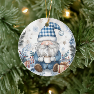 Adorno De Cerámica Gnomo de Navidad Azul