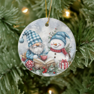 Adorno De Cerámica Gnomo de Navidad Azul