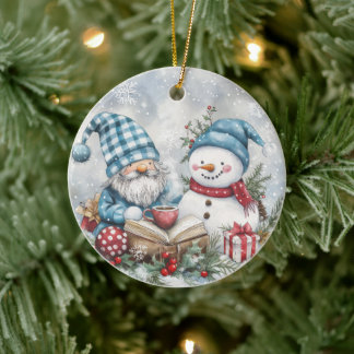 Adorno De Cerámica Gnomo de Navidad Azul