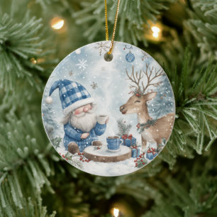 Adorno De Cerámica Gnomo de Navidad Azul