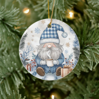 Adorno De Cerámica Gnomo de Navidad Azul