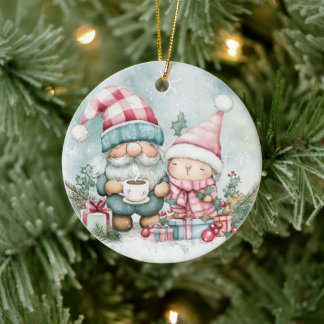 Adorno De Cerámica Gnomo de Navidad Azul