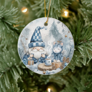 Adorno De Cerámica Gnomo de Navidad Azul