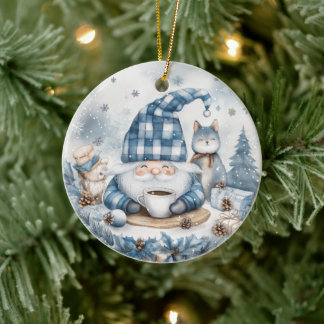 Adorno De Cerámica Gnomo de Navidad Azul
