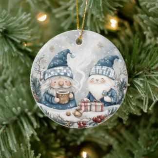 Adorno De Cerámica Gnomo de Navidad Azul