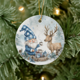 Adorno De Cerámica Gnomo de Navidad Azul