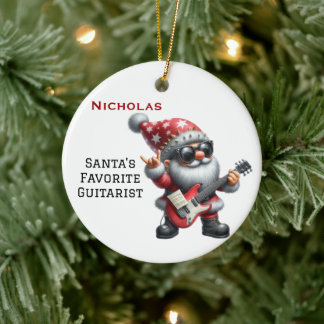 Adorno De Cerámica Gnomo de Santa personalizado tocando la guitarra