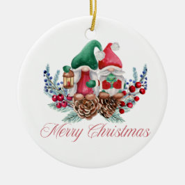 Adorno De Cerámica Gnomo Feliz Navidad vestido para Navidad en un