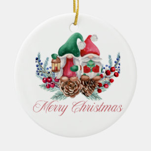 Adorno De Cerámica Gnomo Feliz Navidad vestido para Navidad en un