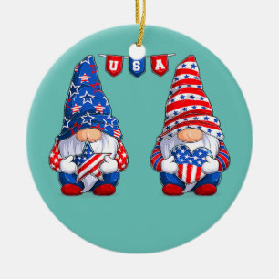 Adorno De Cerámica Gnomo lindo USA bandera americana Patriótico 4 de