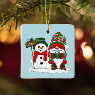 Adorno De Cerámica Gnomo Navideño Acogedor Muñeco de Nieve Fiesta de