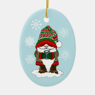 Adorno De Cerámica Gnomo Navideño Acogedor Rojo Verde Invierno Lindo