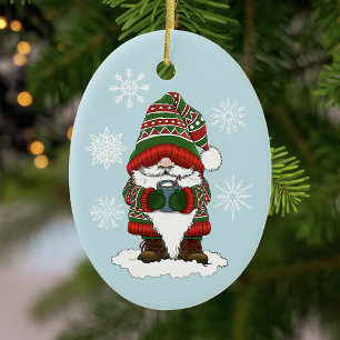 Adorno De Cerámica Gnomo Navideño Acogedor Rojo Verde Invierno Lindo