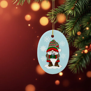 Adorno De Cerámica Gnomo Navideño Acogedor Rojo Verde Invierno Lindo
