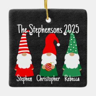 Adorno De Cerámica Gnomos de Navidad 2025 Familia Divertida 3 Niños F